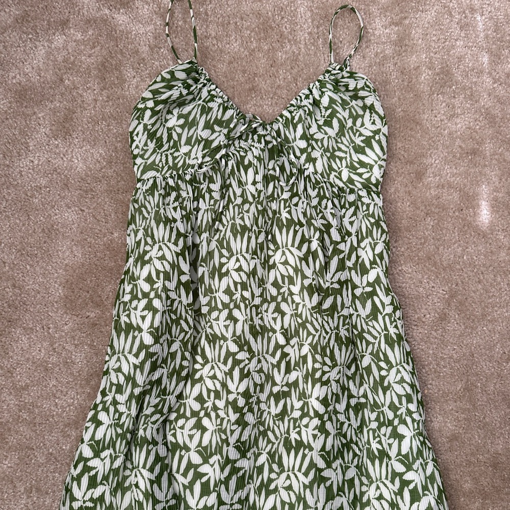 Green and white red floral dress